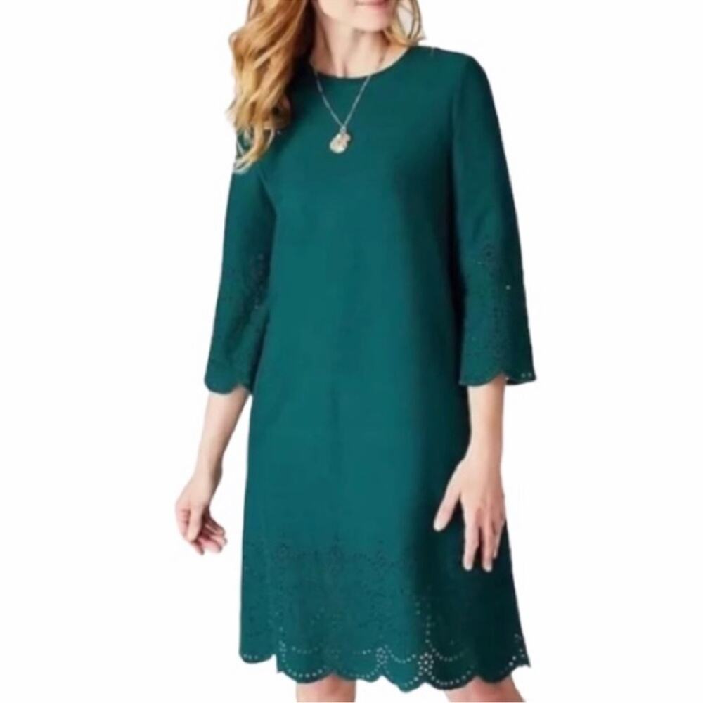 J. Jill NWT Pacific Teal Shift Dress with Eyelet Detail sz M Green Blue